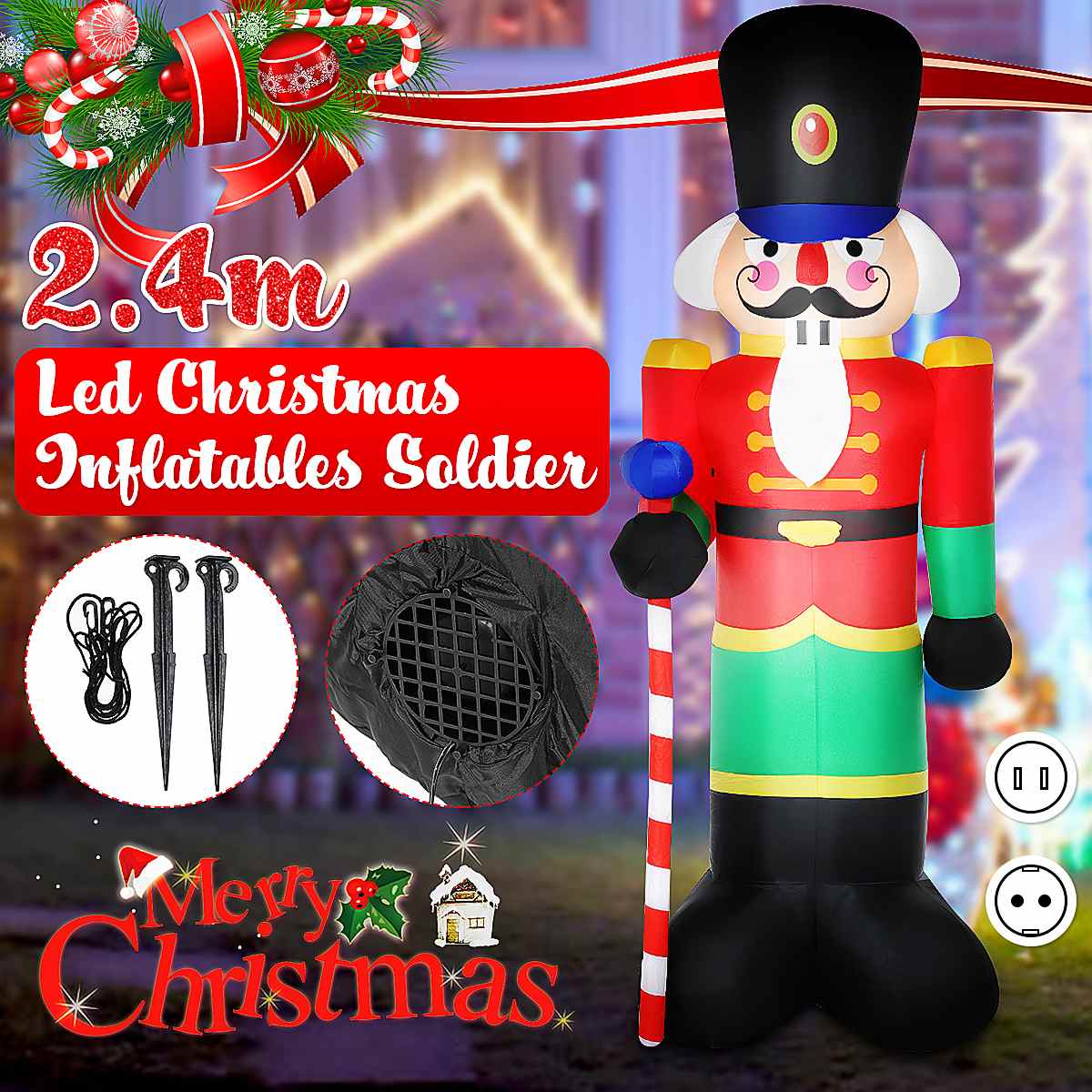 Santa Claus Christmas Inflatable LED Light Up Outdoor Garden Decoration Snowman Inflatable Gingerbread Man Inflatable Model Toys: Type H US