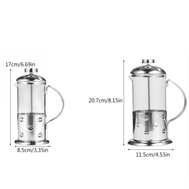 -Stainless Steel Glass French Press Coffee Cup Tea Maker Cafetiere Filter Kitchen Tool