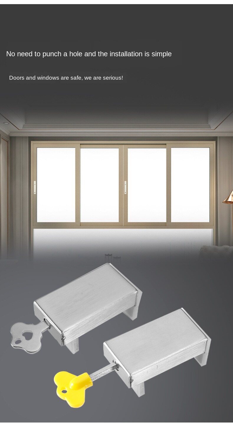 Stainless Steel Window Lock Punch-Free Door and Window Lock Sliding Door Lock Children Protective Safety Lock Gadgets Anti-Theft