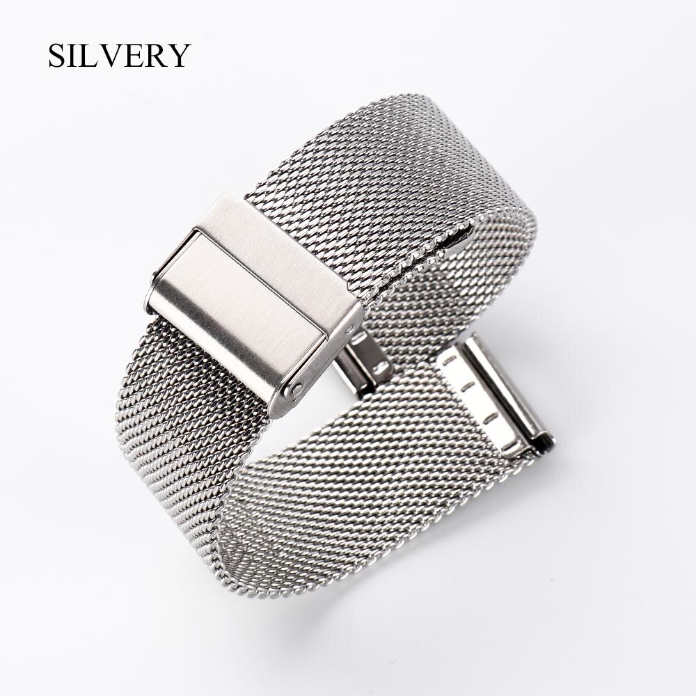 Milanese horlogeband 18mm 20mm 22mm universeel roestvrij staal metaal iwatch band band armband accessoires zwart roségoud zilver: Zilverachtig / 20mm