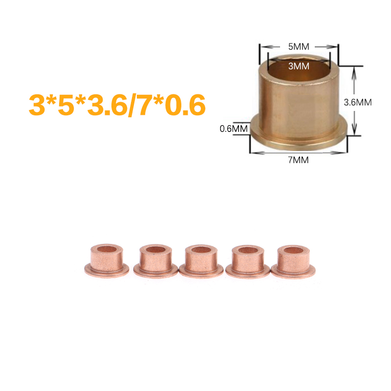 5Pcs Flanging Self-Lubricating Bearing Powder Metallurgy Oil Copper Bushing Guide Sleeve With Stepped Flange Hardware: Brown