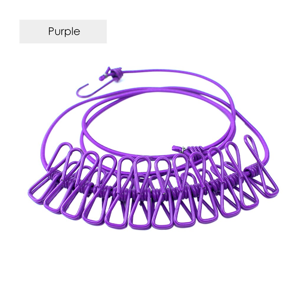 Corde à linge élastique avec 12 pièces pinces à linge Clips 2 crochets d'extrémité réglables: 11