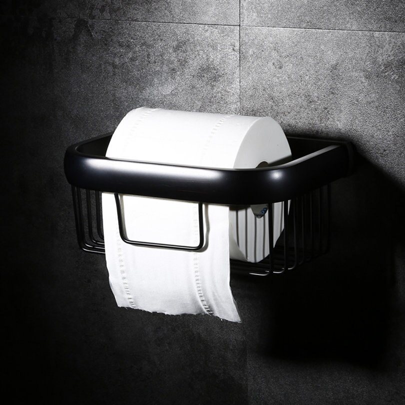 Svart aluminium dårlig vegghylle toalettpapirholder kurv arrangør oppbevaring etagere salle de bain murale banheiro repisa