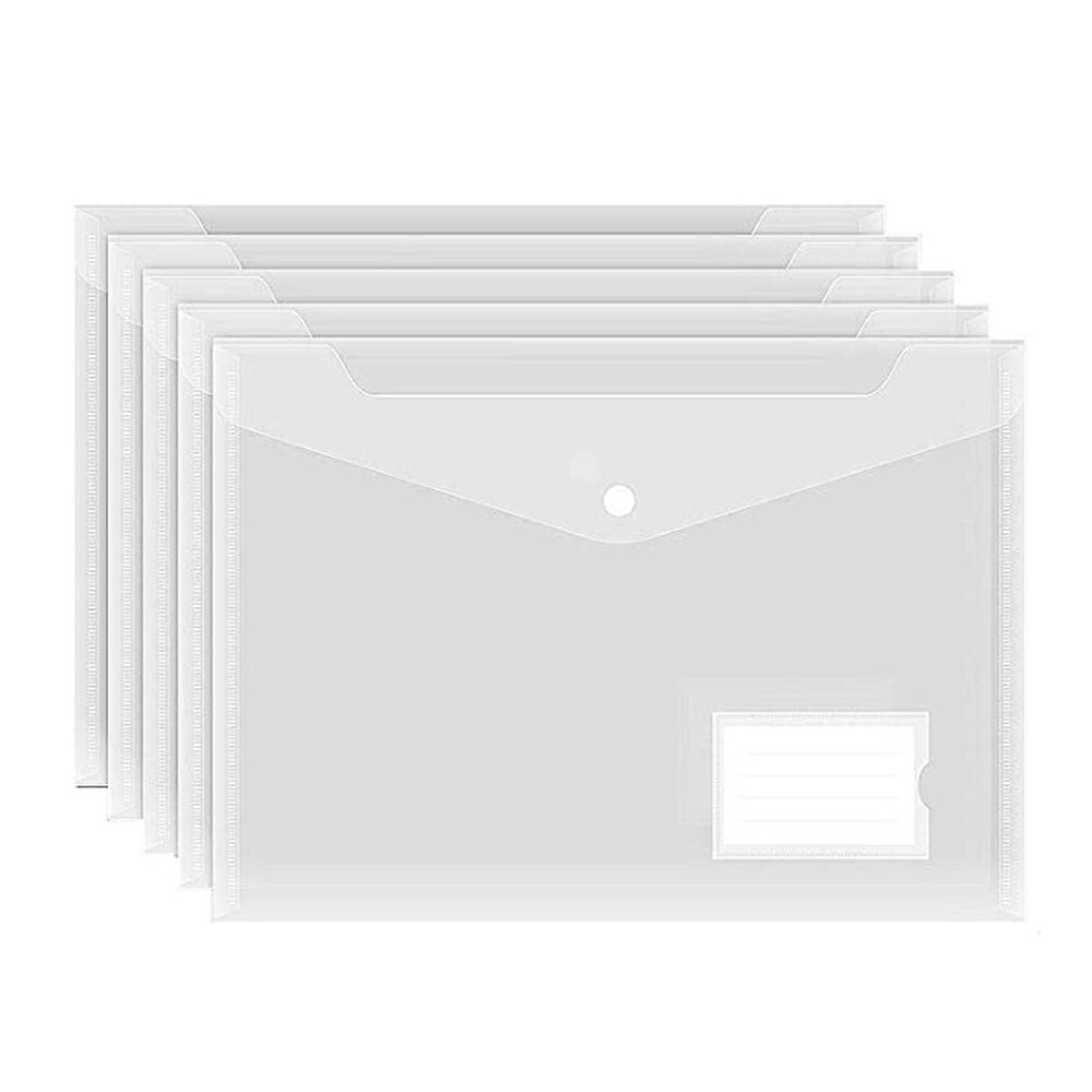 5Pcs A5 Poly Envelop Map Met Drukknoop Clear Waterdichte Plastic Document Protector Voor School Home Office Organisatie: A5-Clear