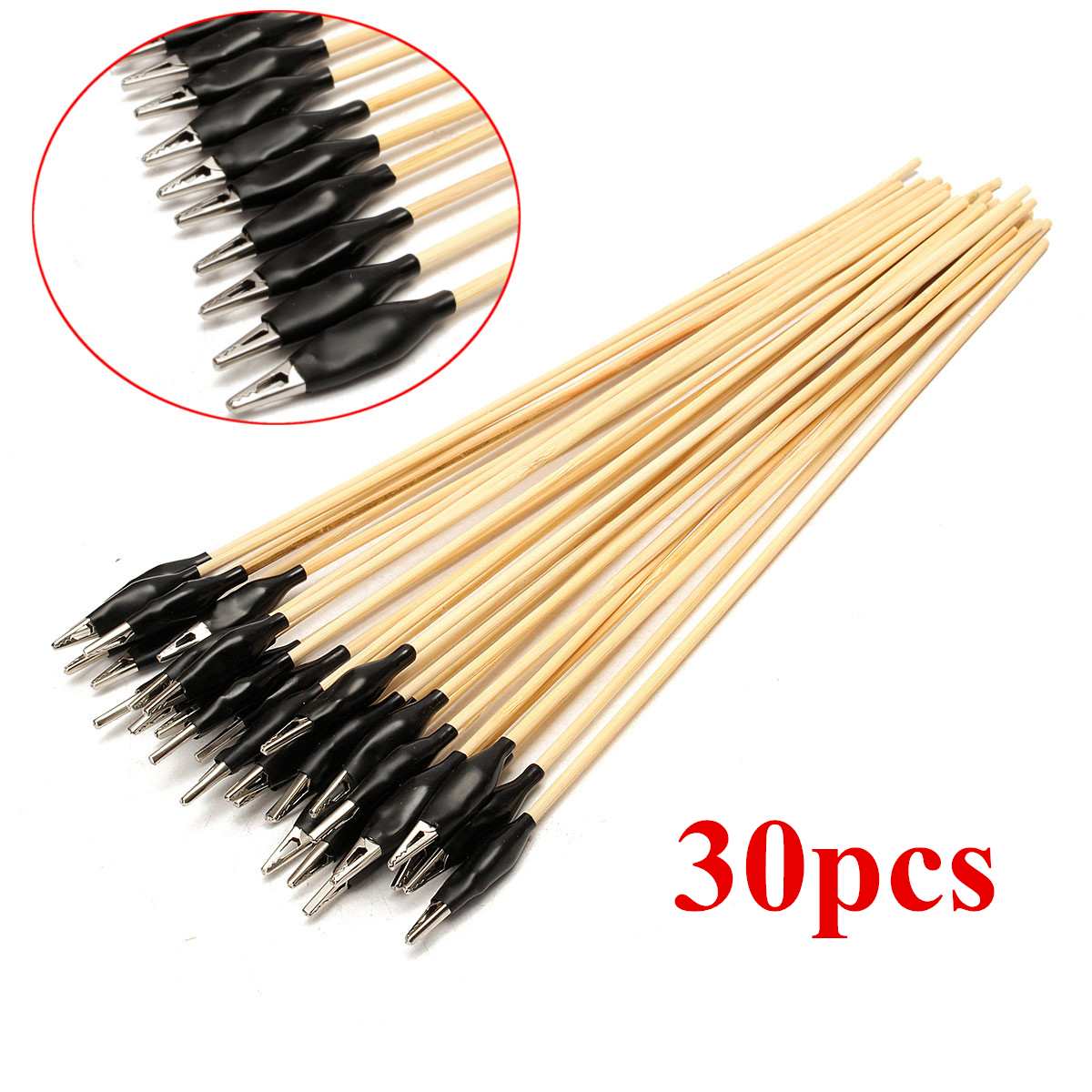 Metal Alligator Clip DIY Crocodile Electrical Clamp for Testing Probe Meter Black With Bamboo Stick Plastic Boot 30Pcs