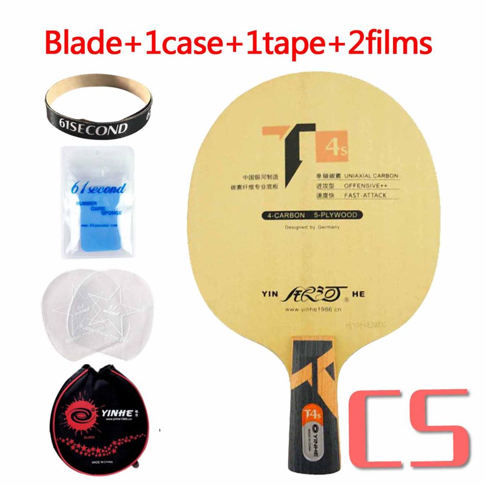 YINHE T-4 T4S Table Tennis Blade (T-4S, Hinoki Surface, 5 + 4 Carbon ) T4 Racket Ping Pong Bat Paddle: CS with YM case