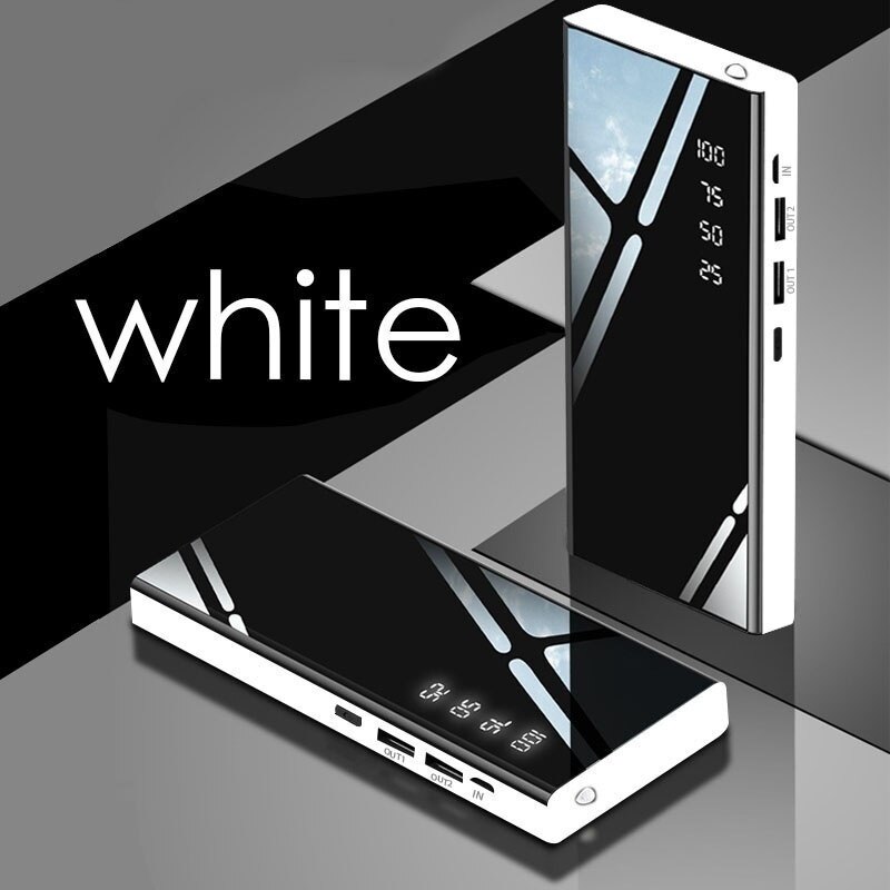 Power Bank 30000mAh Portable Mirror Charger Ultra High Capacity Power Bank 2.1A Output for smart phone: White