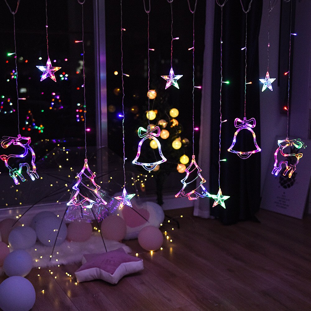 2.5m led nordstjerne gardin lys 220v eu julekrans string fe lys udendørs til vindue bryllup fest år indretning: Stil 2 flerfarvet