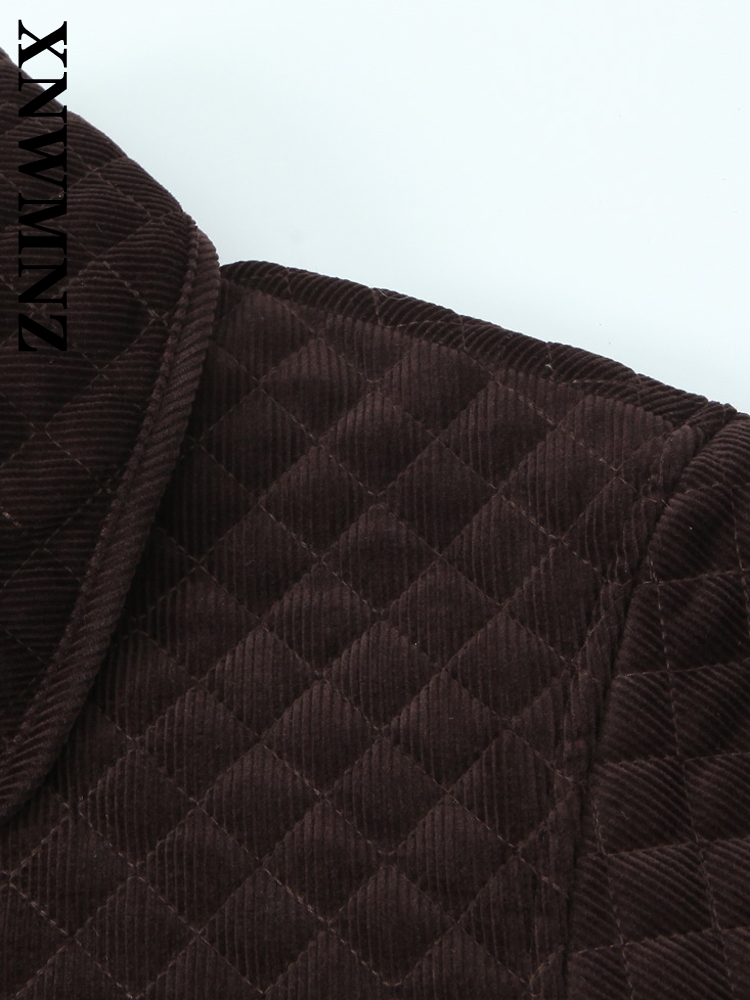 XNWMNZ 2024 Herfst Vrouwelijke Klassieke Turn-down Kraag Corduroy Jas Bovenkleding Woon-werkverkeer Vrouw Lange Mouw Jas Ruches top