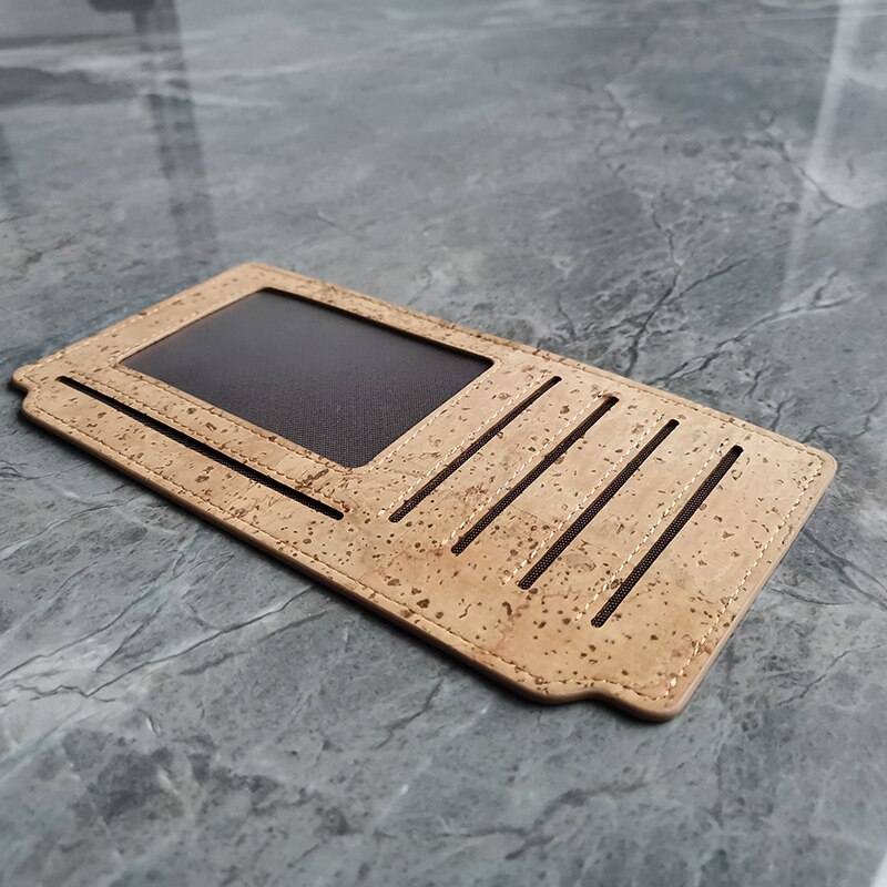 2 in- in-1 multifunctionele unisex effen beige rustieke natuurlijke kurken portemonnee met kaart- en fotovakken voor veganisten