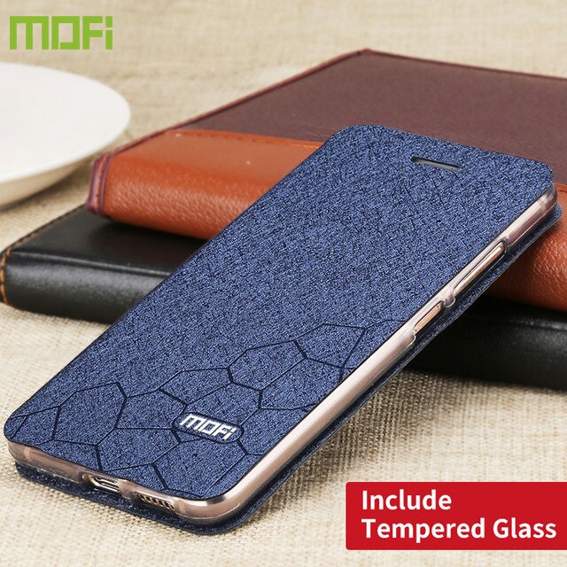 Étui à rabat en cuir et Silicone pour Xiaomi Poco M3, Coque Capas MOFi originale, résistant aux chocs, étui de luxe pour livres: Blue with Glass