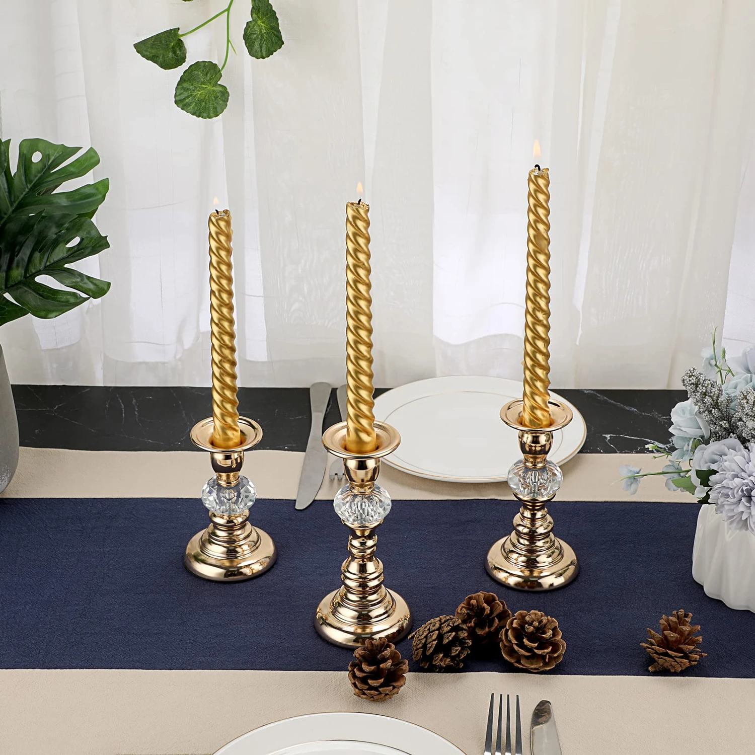 Portavelas cónico Vintage de Metal, candelabro decorativo, soporte para velas de cristal, portavelas cónico para boda, en casa