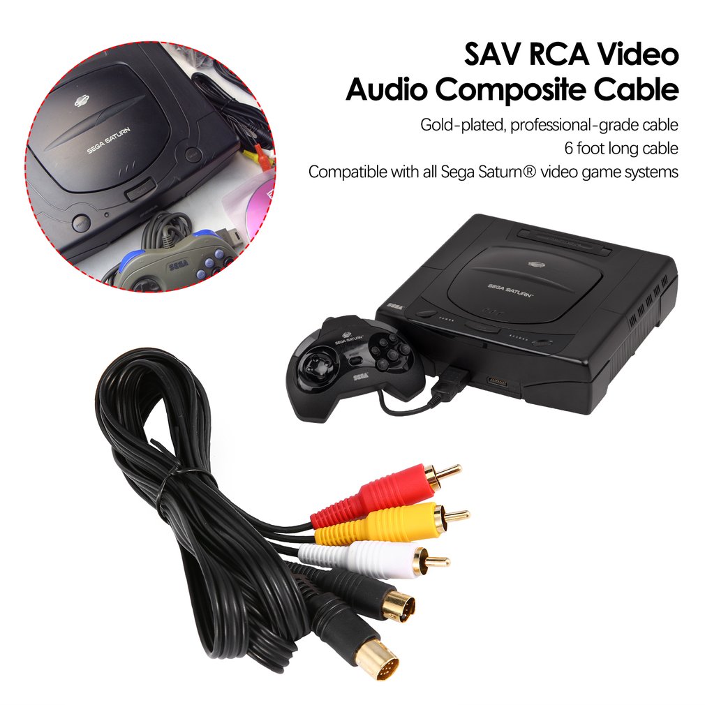 Gold Plated SAV RCA Video Audio Composite Cable for Sega Saturn S-Video AV
