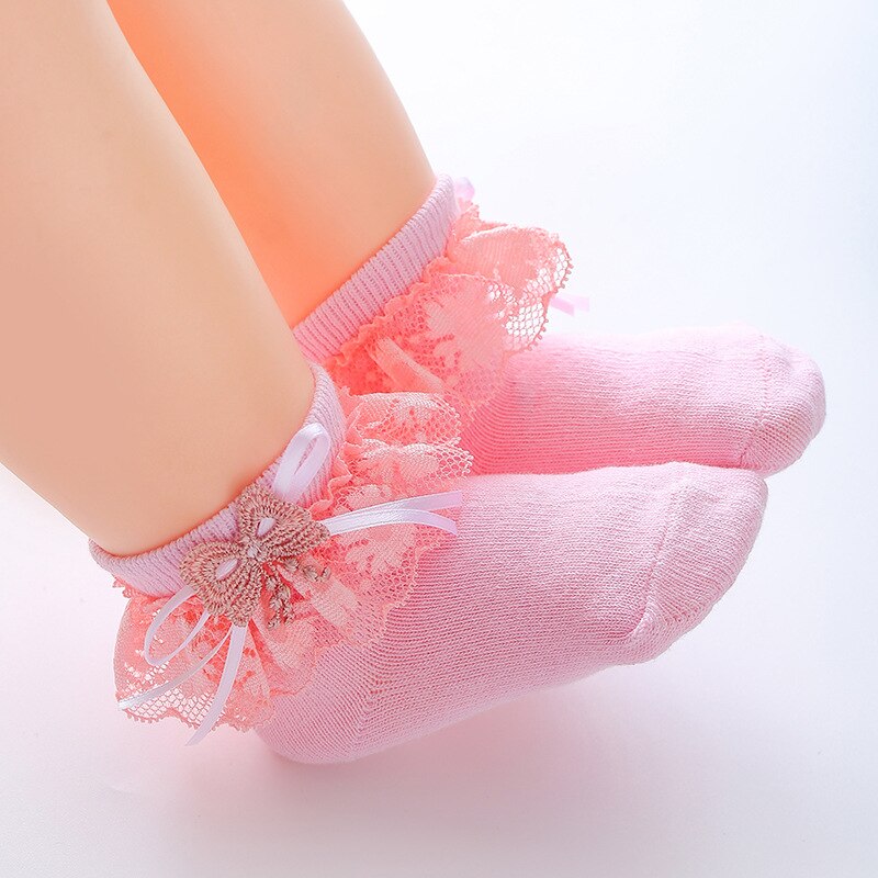 Winter Herbst Neugeborenen Baby Socken Mit Bogen Spitze Prinzessin Einfarbig Weiche Baumwolle Infant Baby Mädchen Socken Neue Jahr