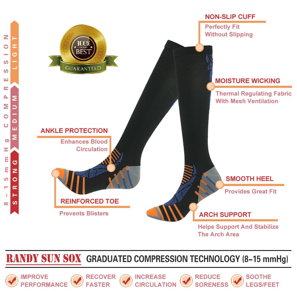 RANDY SONNE Kompression Socken 40cm Knie Hohe Sport Verwenden Laufen Wandern Klettern Basketball Männer Frauen Socken 1 Paar
