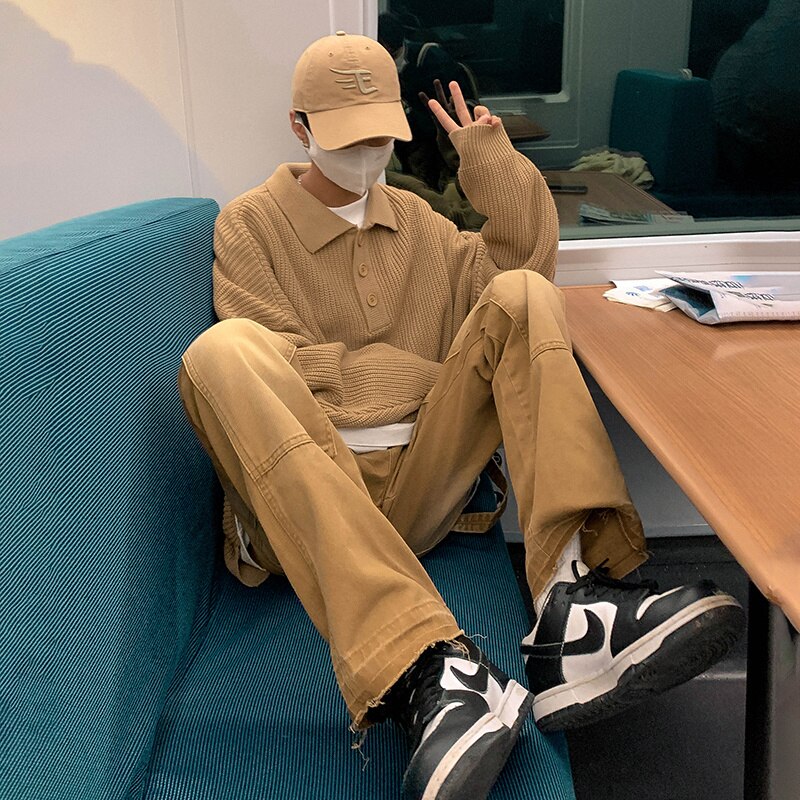 Brown Baggy Jeans Men Retro Casual Wide-leg Jeans Men Streetwear Loose Hip-hop Straight Denim Pants Mens Trousers M-2XL