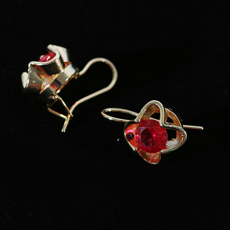 Pendientes de circonita de cristal rojo para mujer, aretes colgantes con incrustaciones de piedra CZ, Color dorado Vintage, joyería de boda femenina,