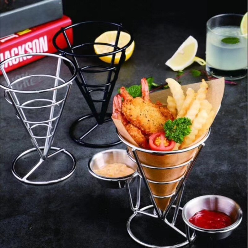 Conical French Fry Stand Basket Holder with Dish Fried chicken cooked food display rack for Buffet Party Appetize Shelves Bowl