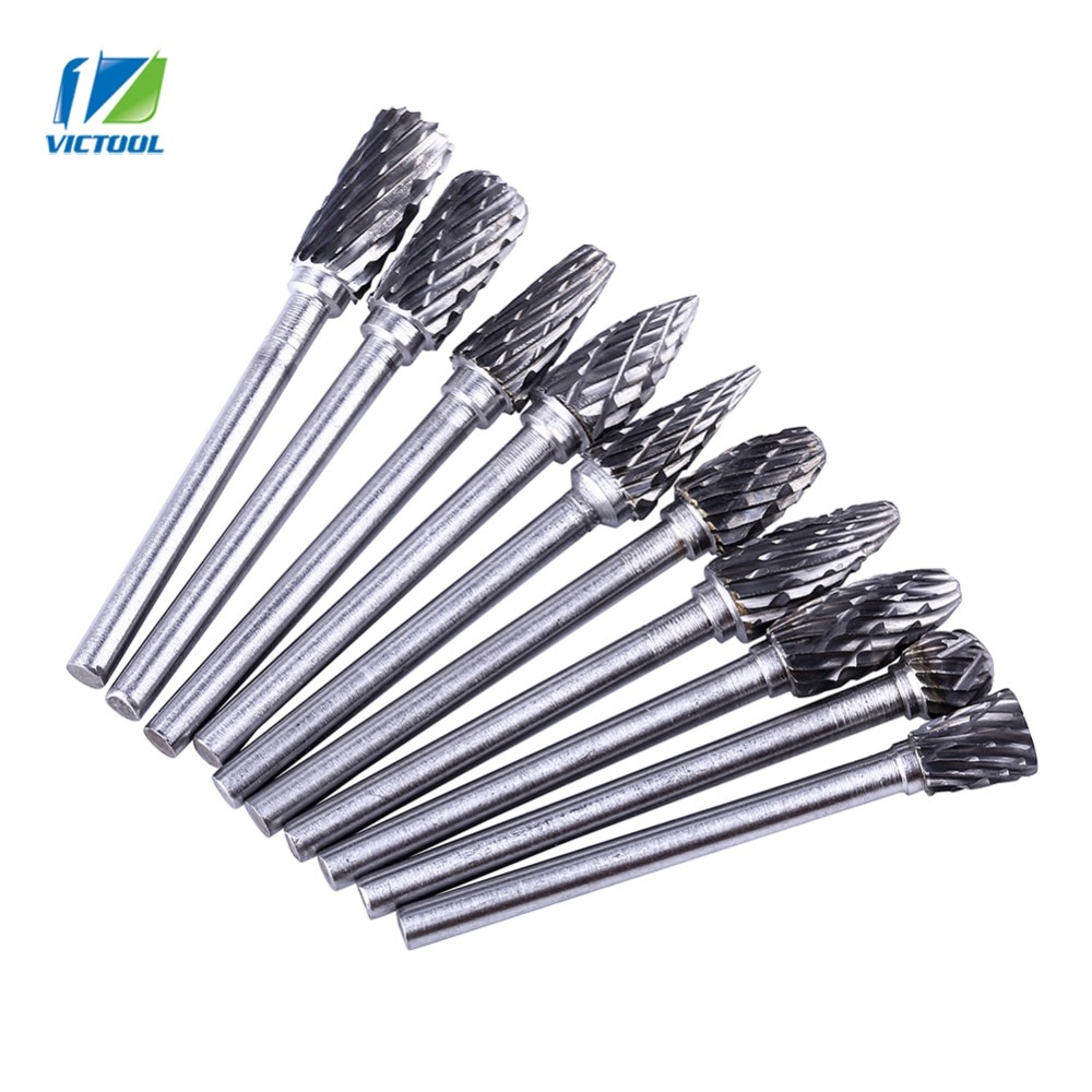 10PCS 1/8 Shank Carbide Rotary Files - Tungsten Steel Burr Set For Woodworking