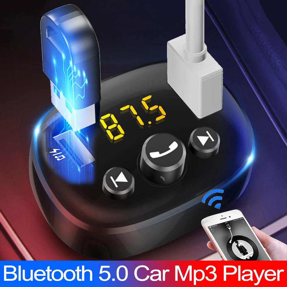 Jinserta Auto Mp3 Speler Handsfree Bluetooth 5.0 Fm-zender 3.1A Dual Usb Charger Ondersteuning U Disk Muziekspeler