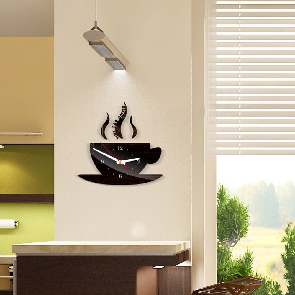 Aimecor-horloge murale 15*30cm | Autocollant mural en acrylique 3D amovible en forme de café, horloge décorative pour miroir diy, 220 3
