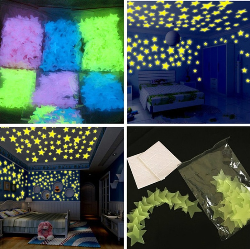 3D Lichtgevende Ster En Maan Muursticker Student Kamer Kleuterschool Decor Tl Pentagram Kinderen Kleur Lichtgevende Stickers