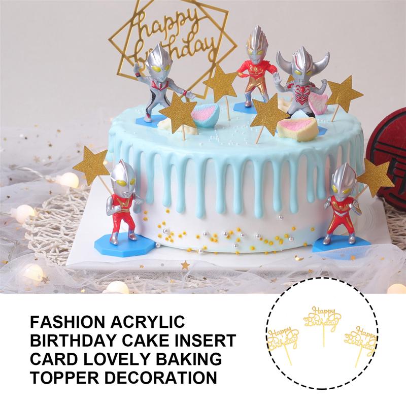 Decoración Para tarta de cumpleaños, 10 Uds., Topper para tarta de feliz cumpleaños, cartel para Oro Acrílico, pastel, Cupcake, decoración para pastel de cumpleaños