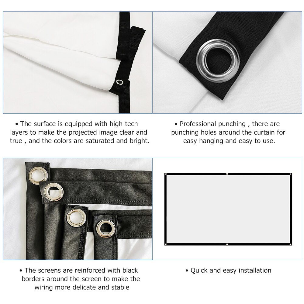 Projector Screen - 60-150 Inch - 16:9 HD - Anti-Crease - Front/Rear Projection - Indoor/Outdoor