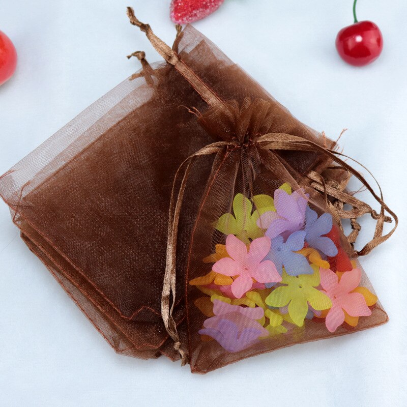 10 stücke 10x15 cm transparent Organza Beutel Hochzeit Geburtstag Party Süssigkeit Schokolade Taschen Weihnachten Halloween Kasten Verpackung taschen: Kaffee