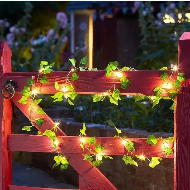 Guirnalda de luces de hojas verdes, hiedra Artificial, vid, guirnalda de luces de hadas, decoración para de boda, planta colgante de pared de habitación para el hogar y Navidad
