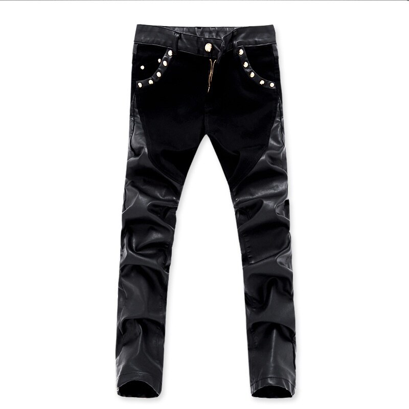 Pantalones vaqueros ajustados de cuero para hombre, pantalón informal, 28, 36, ACL73, novedad