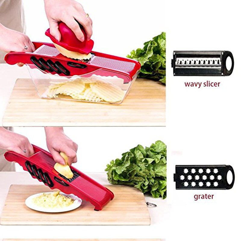 6 In 1 Multifunctionele Groenten Cutter Keuken Roestvrij Blade Rasp Ronde Mandoline Slicer Aardappel Slicer Keuken Gadgets