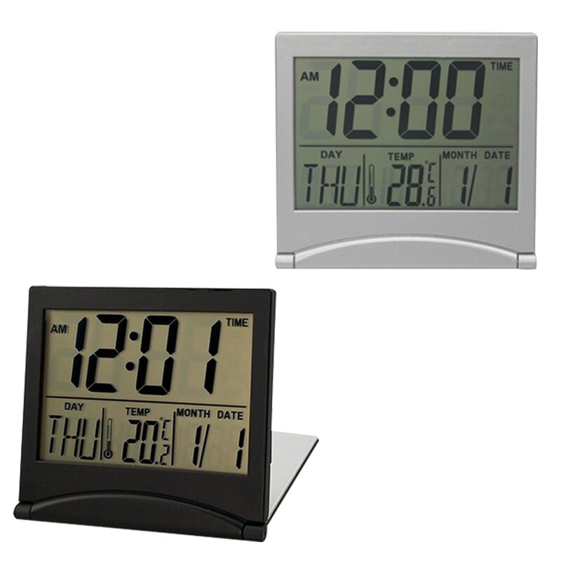Folding LCD Digital Alarm Clock Desk Table Weather Station Desk Temperature Travel Ectronic Mini Clock