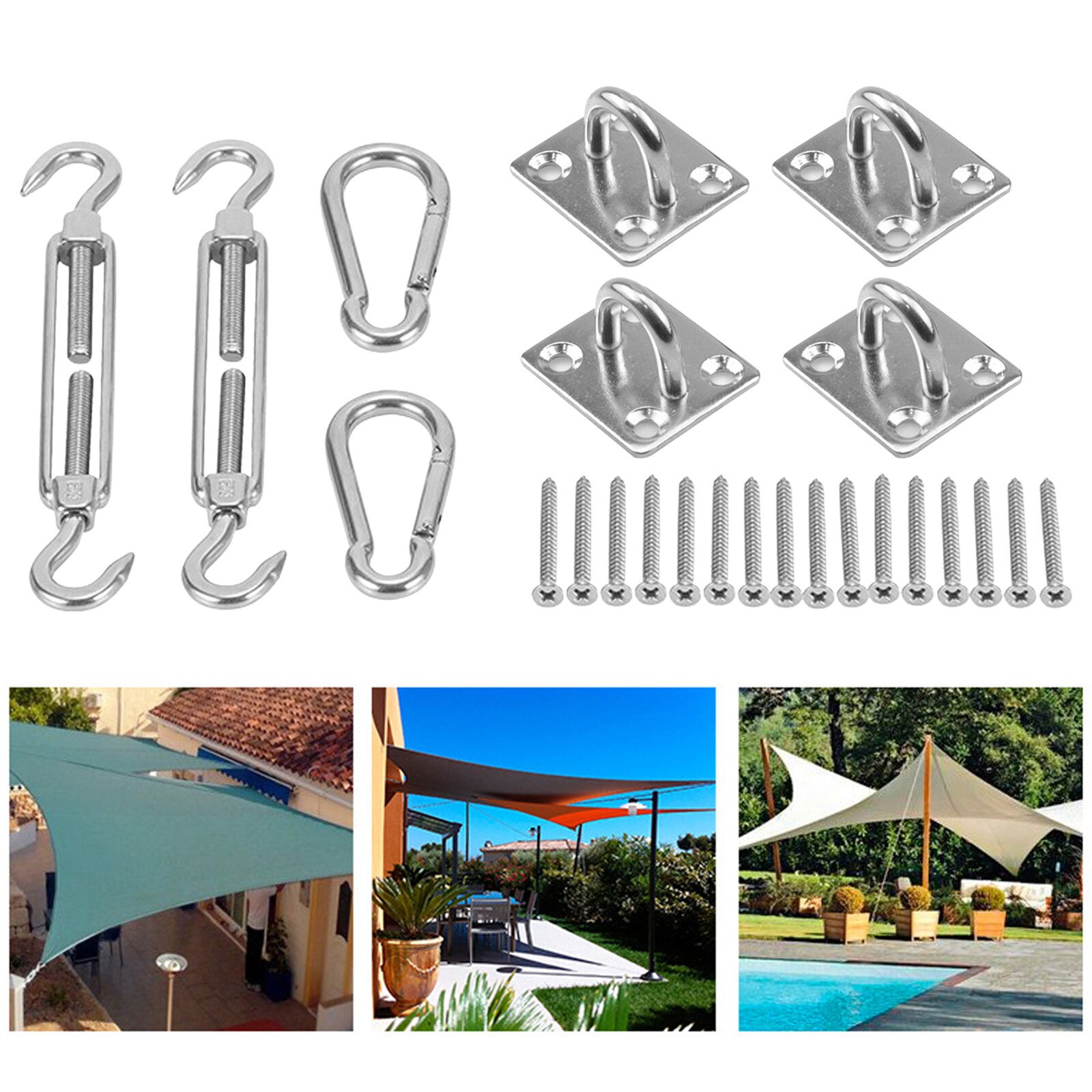 Awning Install Attachment Set Heavy Duty Sun Shade Sail Stainless Steel Hardware Kit for Home Garden Sunshade Fixing Accessories