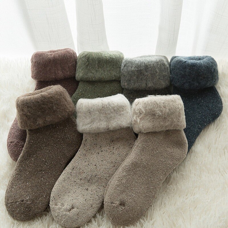 Thicken Winter Warm Wool Socks Women Japanese Style Solid Color Towel Christmas Socks for Ladies 102402
