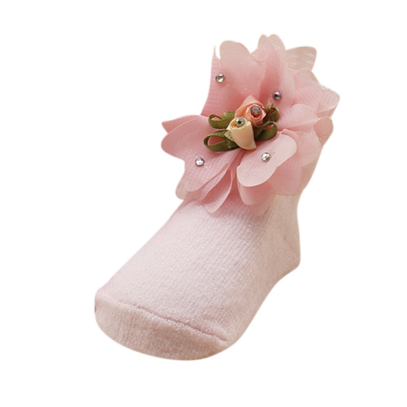 bonitos calcetines de princesa para niñas, bonitos calcetines suaves para niñas recién nacidas con flores: Rosa