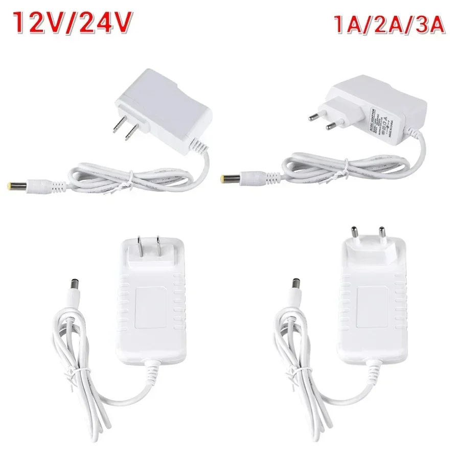 Power Plug Output Connector 5.5mm*2.1mm Power Transformer DC 24V 12V 1A 2A 3A EU US Plug White Housing LED Light Power Adapter