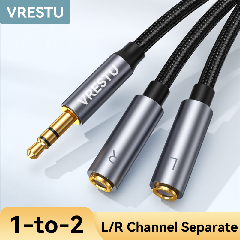 Divisor de audio Y 3,5 mm izquierdo derecho Aux macho a 2 auriculares hembra altavoz de PC envolvente doble canal en un solo canal 1 en 2 salidas