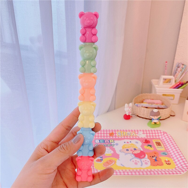 12 Set/partij Creatieve Mini Beer Markeerstift Kawaii 6 Kleuren Tekening Schilderen Art Marker Pen Schoolbenodigdheden Briefpapier: Default Title