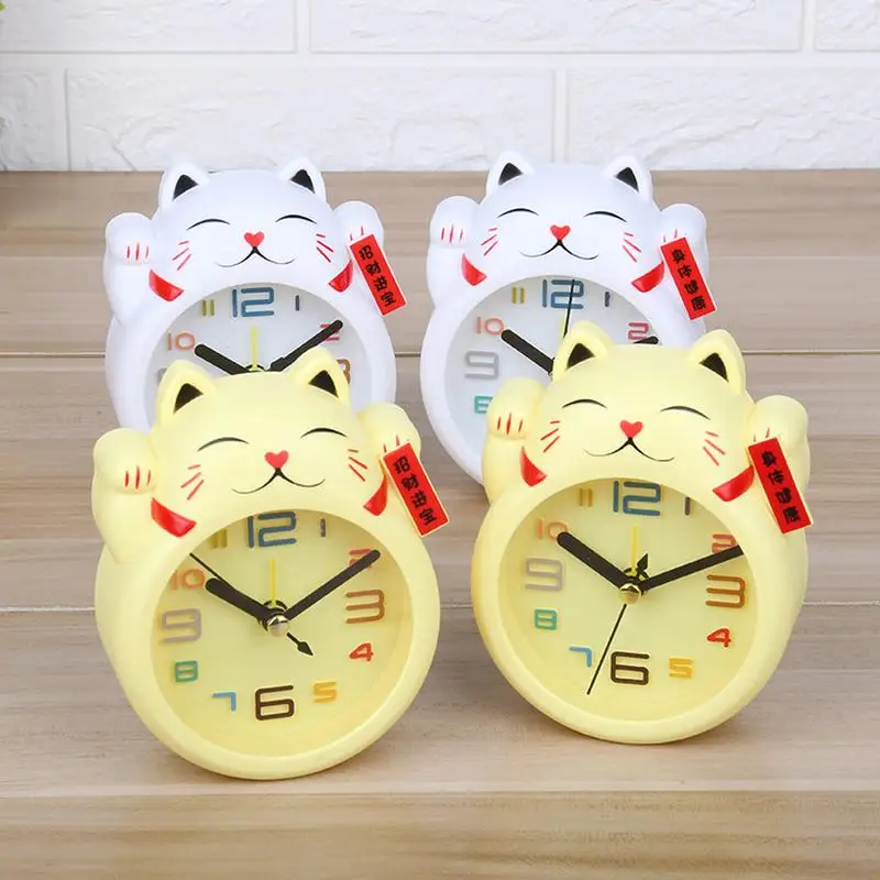 Reloj despertador de gato de la suerte, Mini decoración de mesa, plástico bonito para estudiantes