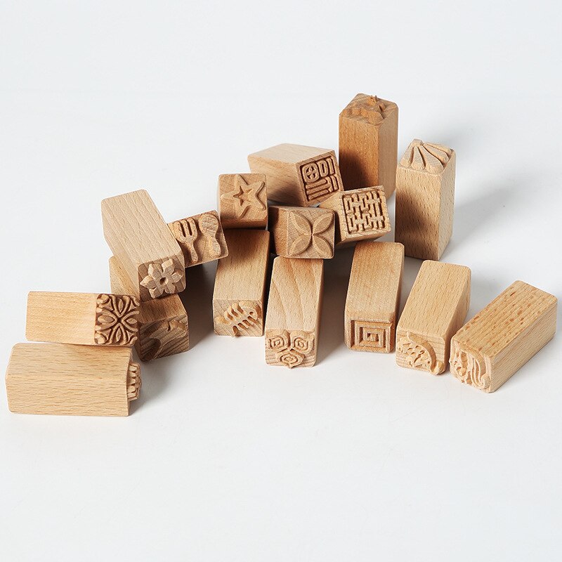 3cm Square Emboss Stamp Hand Carved Wooden Stamps Wood Seal for Printing DIY Clay Pottery Carving Blocks Polymer Clay Mold Tools