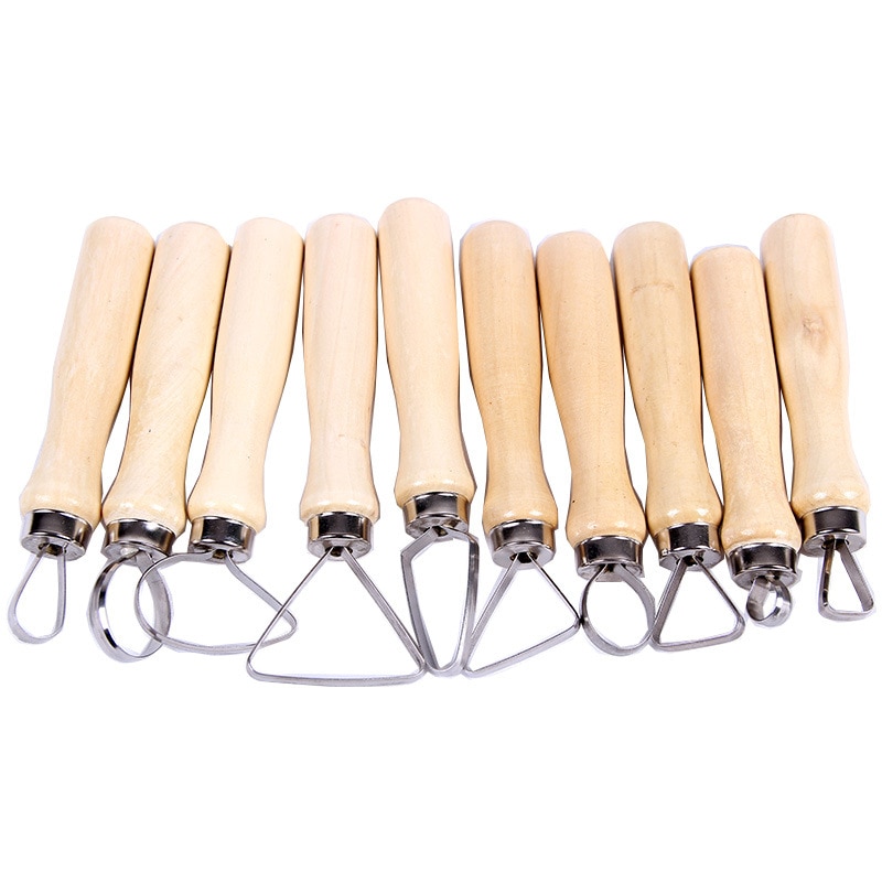 10pcs Pottery Tools Carving Ceramics Clay Sculpture Tool with Stainless Steel Flat Wire DIY Craft Handmade Sculpting Supplies
