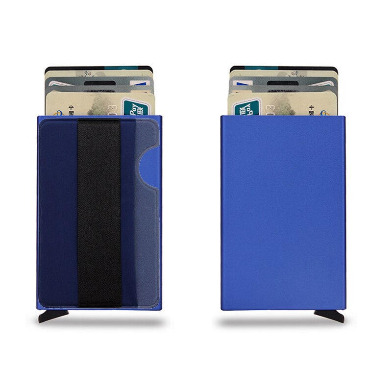 Anti-theft ID Credit Card Holder Porte Carte Slim Protect Aluminium Metal Wallets Bank Cardholder Case Women Men Credit Card Box: Blue B