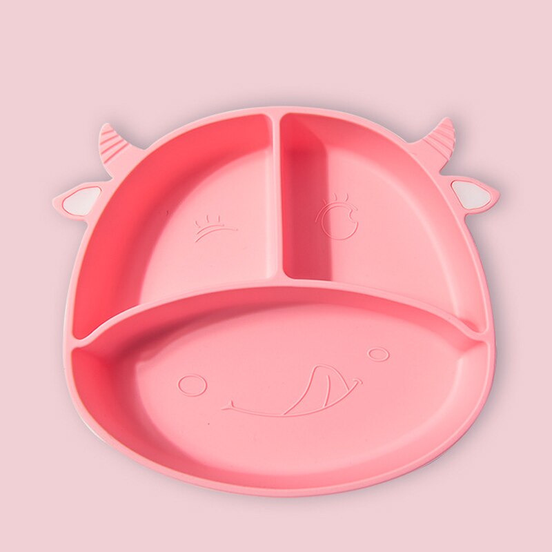Ensemble d&#39;assiettes antidérapantes en Silicone pour bébé, soucoupe à succion, vaisselle pour enfants en bas âge, pour le sevrage Led de 9 mois: Pink Plate