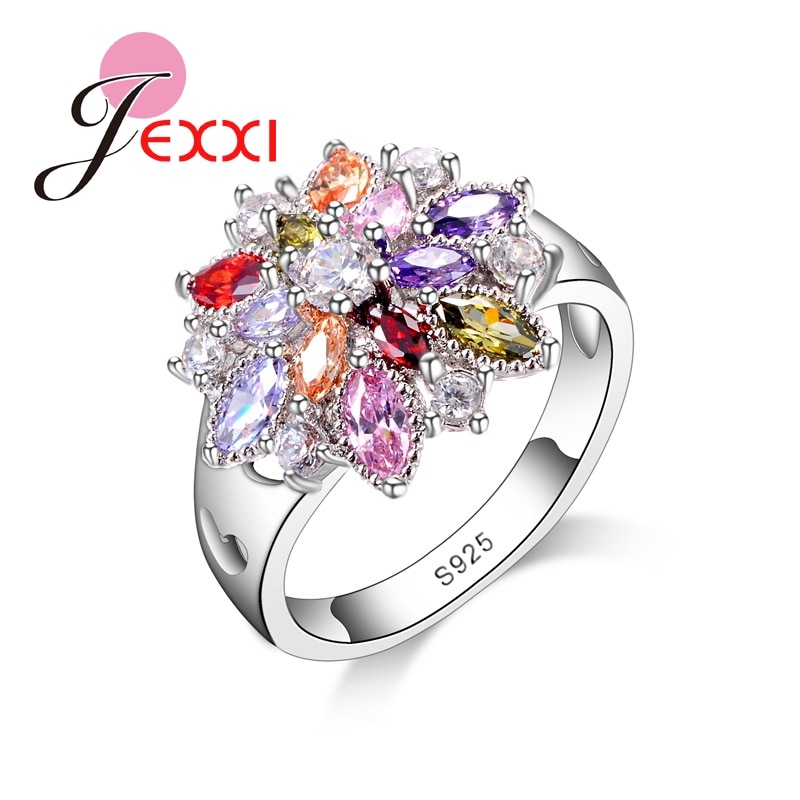 Mode-sieraden Party Vinger Ring Kleurrijke Cz Crystal 925 Sterling Zilver Vrouwen Bruiloft Engagement Ringen Bijoux