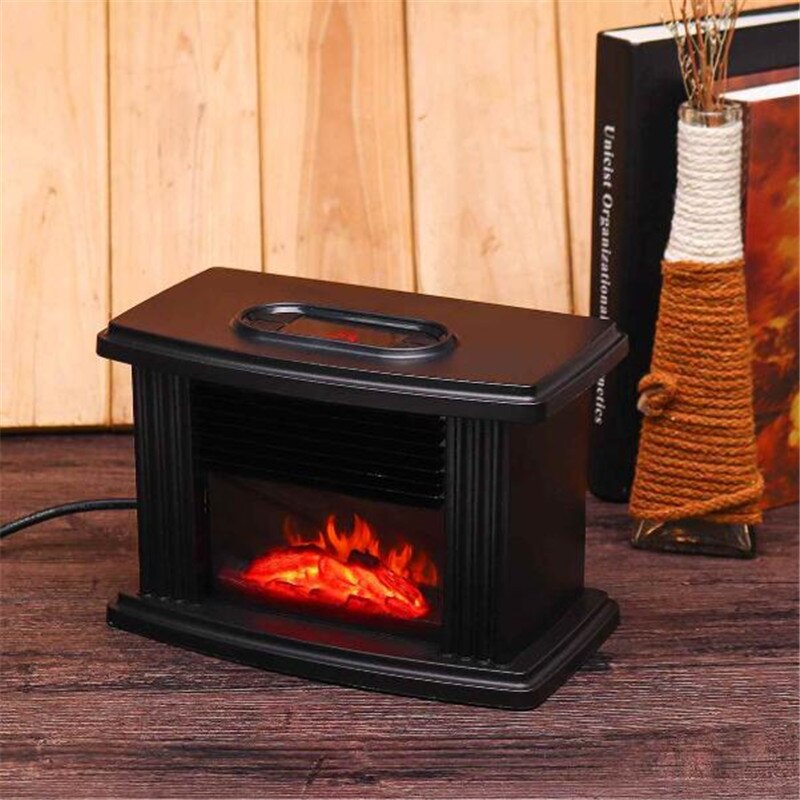 1000W Desktop Mini Electric Fireplace Heater with Log Flame Effect Warm Air Heater Fan Desk Table Heating for Winter Smart Home