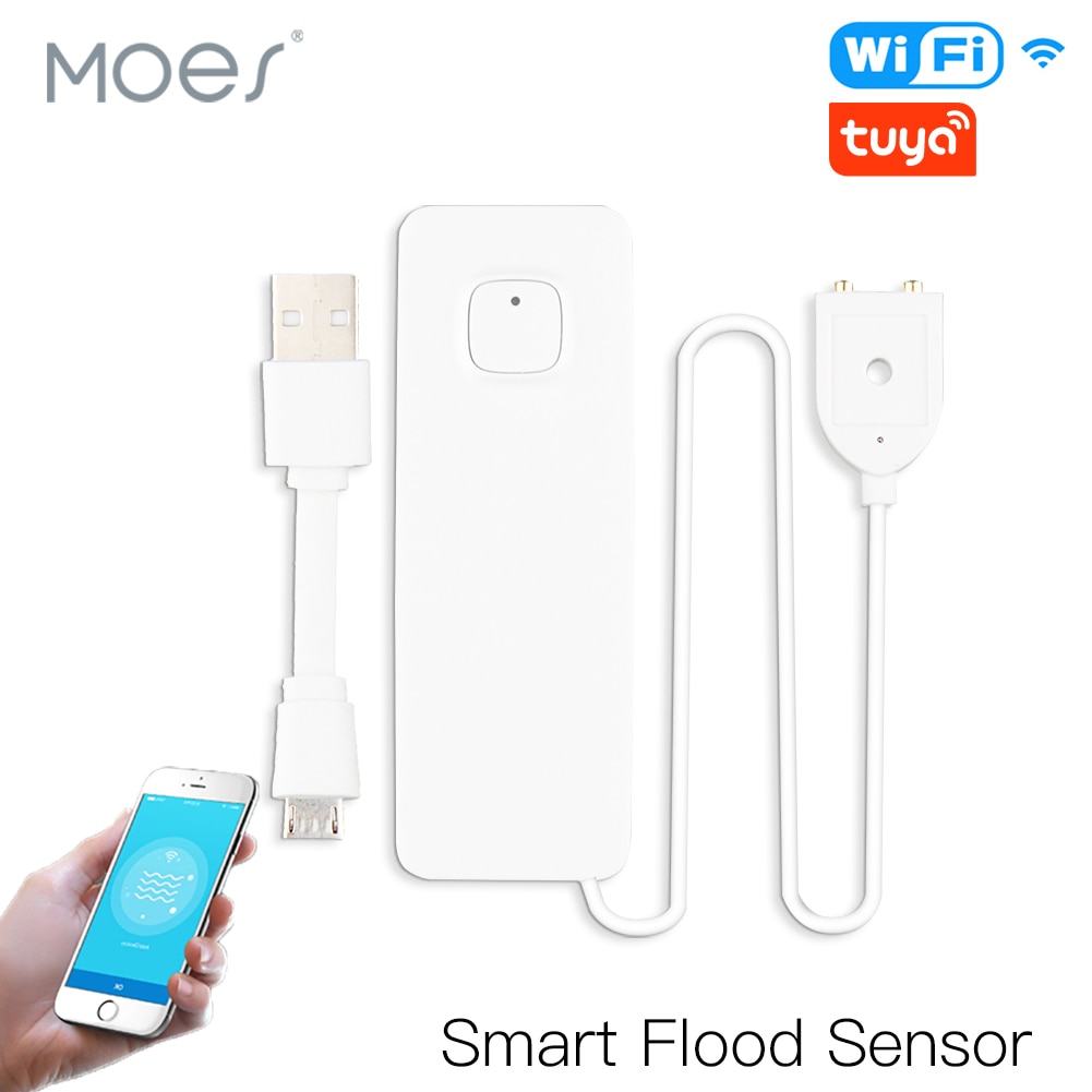 Wifi smart oversvømmelsessensor vandlækagedetektor oversvømmelsesalarm sikkerhedsalarmsystem tuya/smart life app fjernbetjening