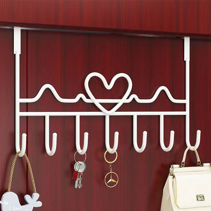 Gancho de almacenamiento para colgar en la pared, colgador de ropa sin perforaciones, accesorios organizadores de almacenamiento para dormitorio, puerta en forma de corazón
