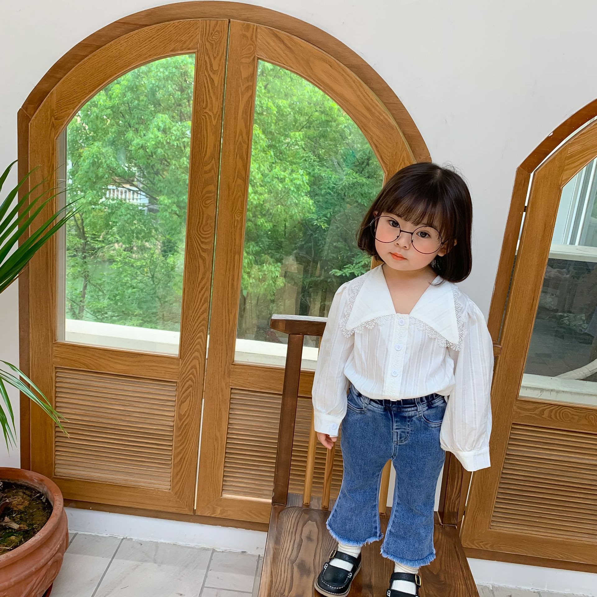 Meisjes Herfst Kant Kraag Shirt Baby Meisje Lange Mouwen Blouses Peuter Kids Effen Kleur All-Match katoen Mode Tops