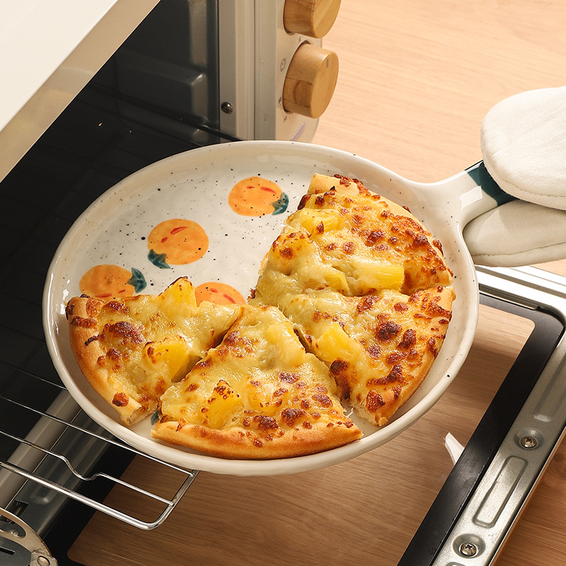 Plato de cerámica para Pizza, horno microondas, plato de comida occidental especial con mango, plato para ensalada de frutas, vajilla para el hogar, utensilios de cocina